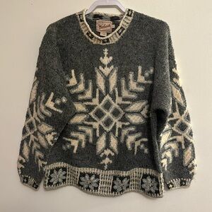 Woolrich Mens Vintage Flannel Gray snowflake Wool Mix Handknit Sweater L